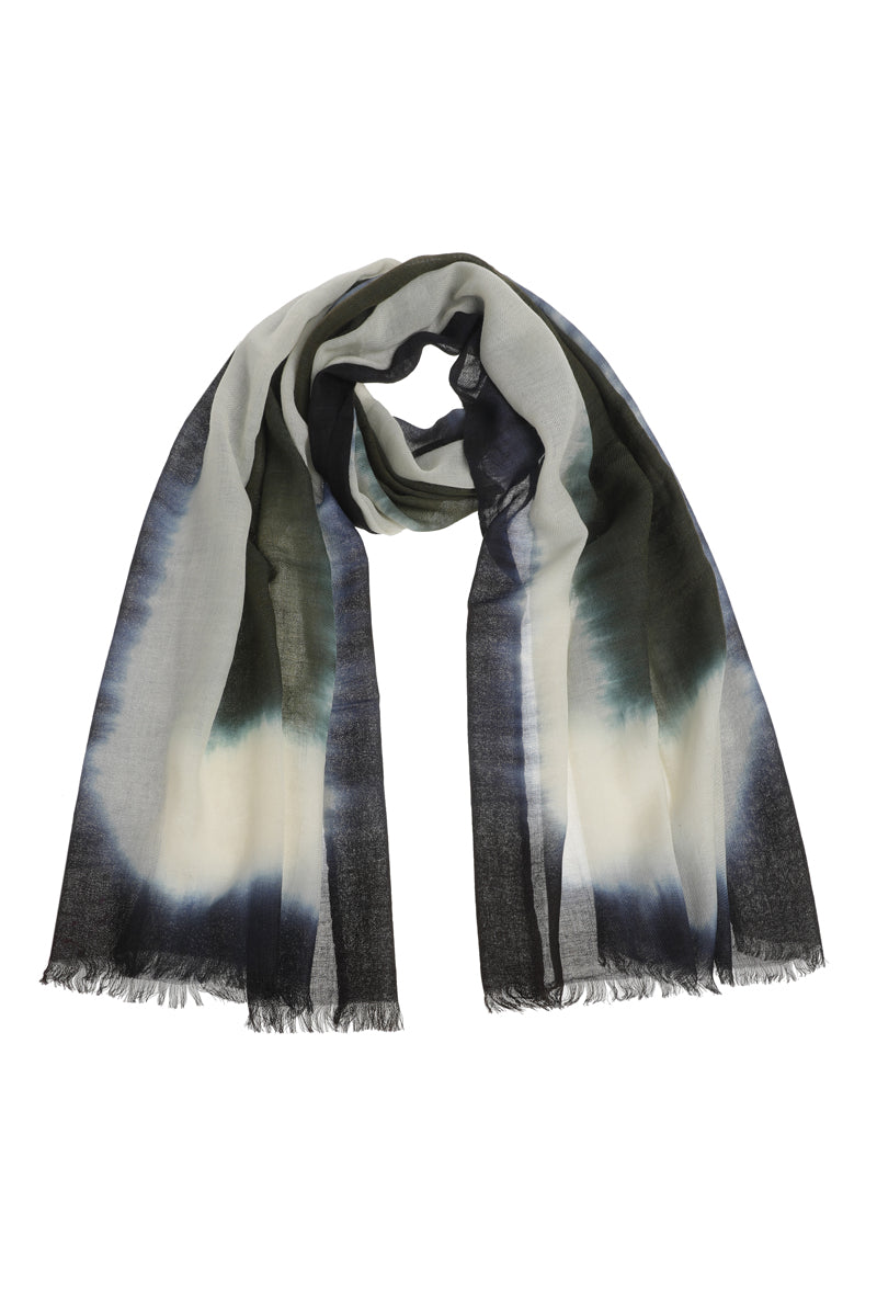 Wool-silk blue graphic printed scarf
