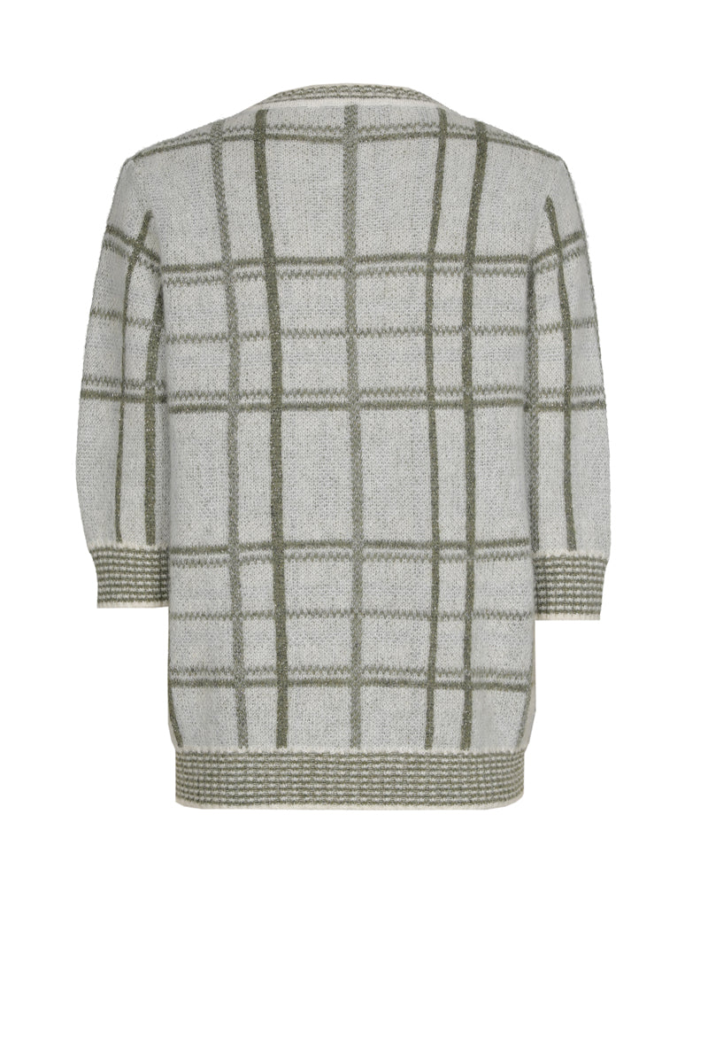 Alpaca sweater with green checked pattern