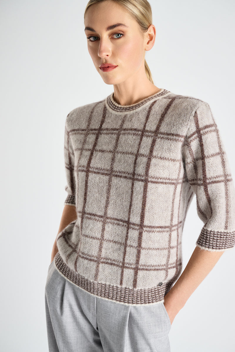 Alpaca sweater with checked pattern