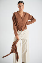 Cognac v-hals cardigan