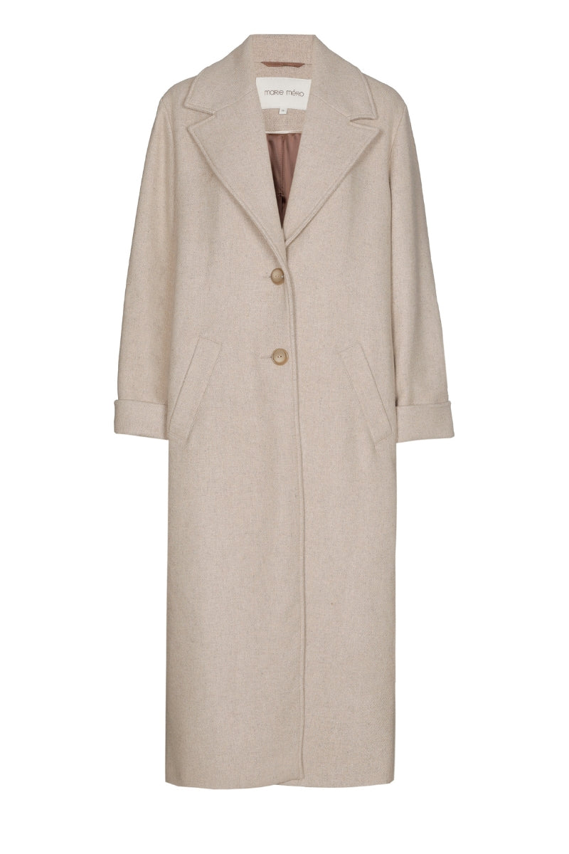 Cream wool calf-long coat