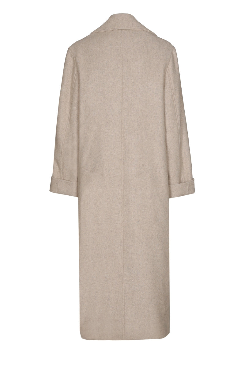 Cream wool calf-long coat