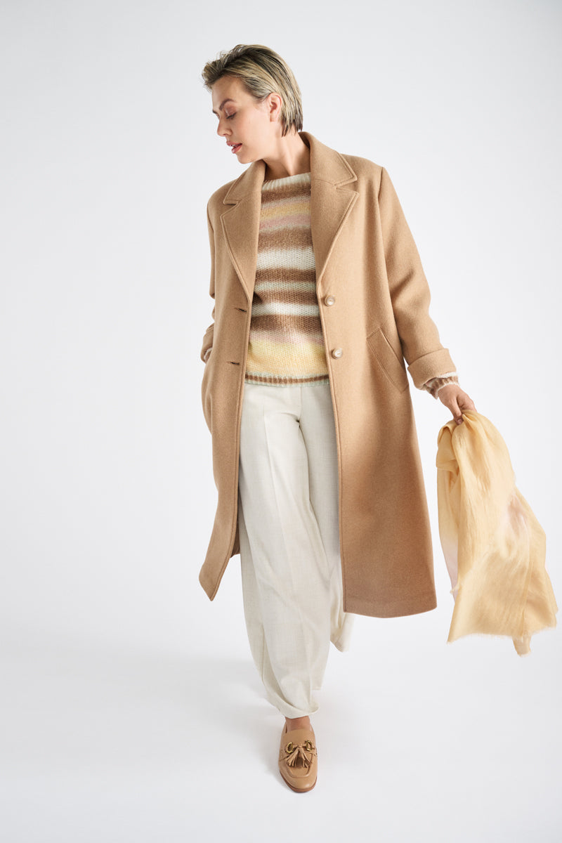 Camel wool calf-long coat