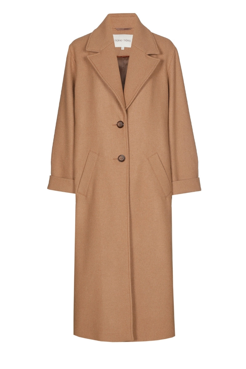 Manteau en laine camel mi-long