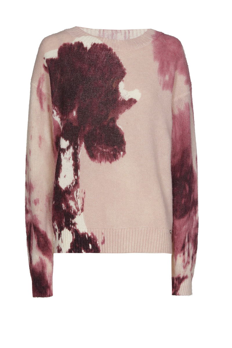 Roze pull met ronde hals in bloemenprint