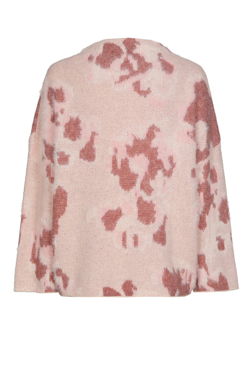 Mohair roze jacquard trui met opstaande kraag