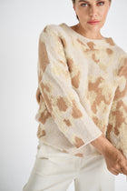 Mohair jacquard trui camel met opstaande kraag