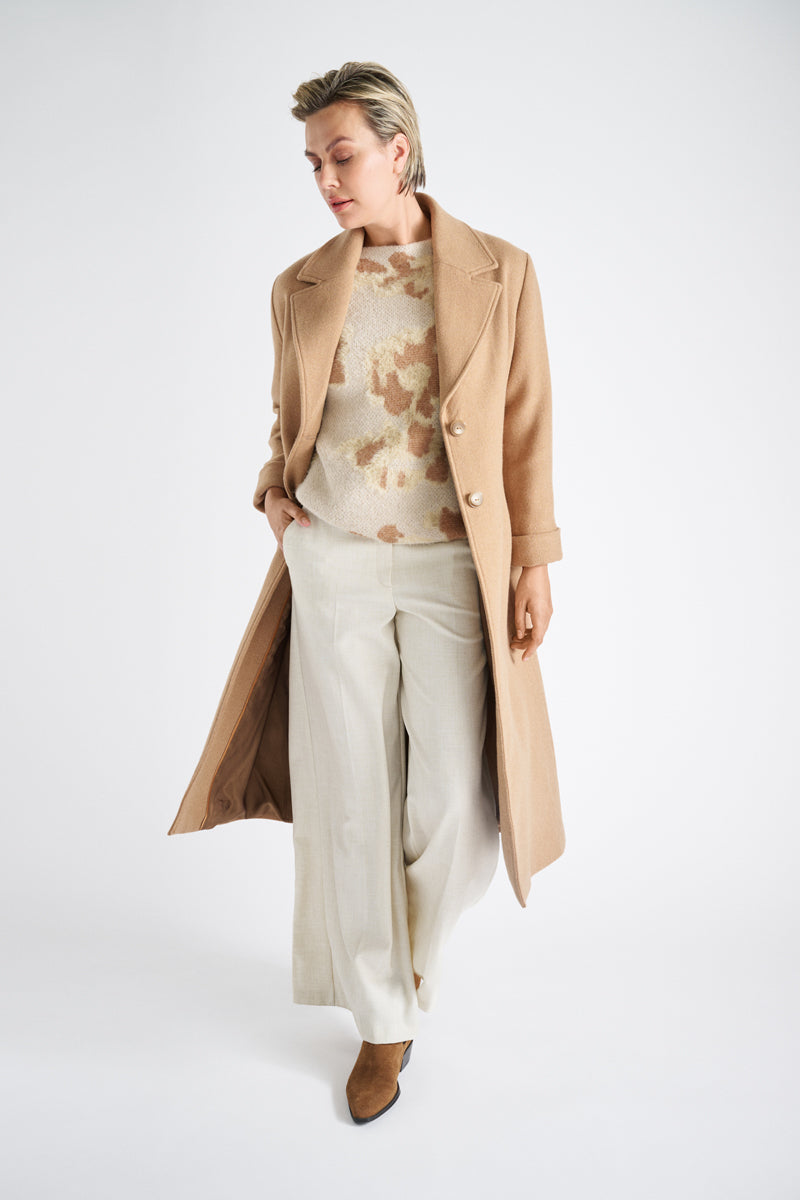 Jacquard camel mohair sweater with mock neck