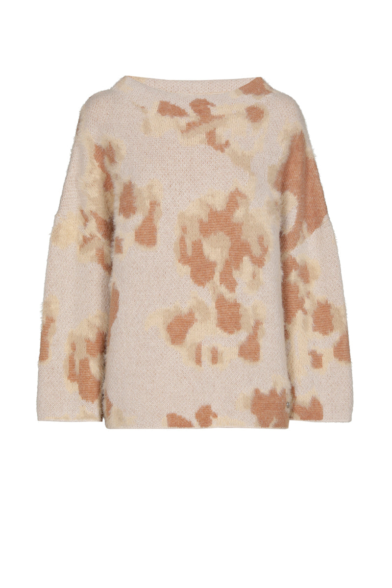 Jacquard camel mohair sweater with mock neck