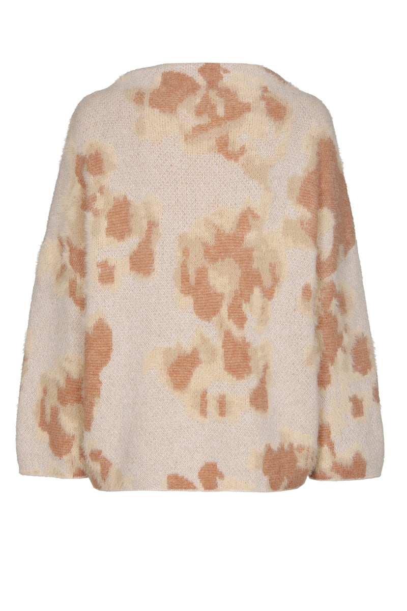 Jacquard camel mohair sweater with mock neck