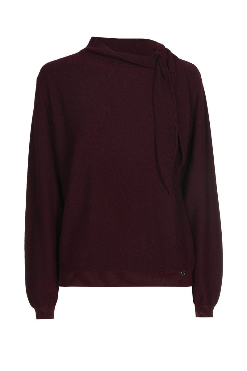 Boxy bordeaux wol-mohair trui met sjaalkraag