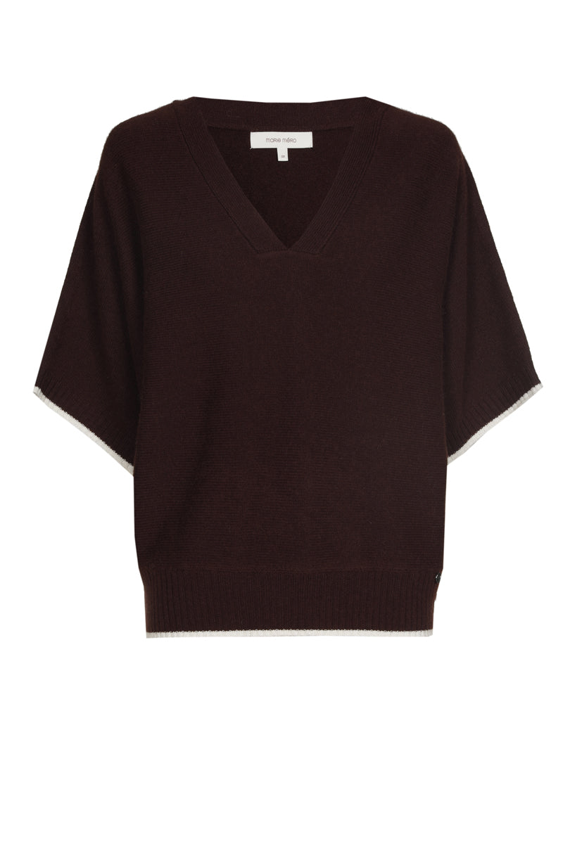 Pull liséré large à col v avec manche trois-quarts