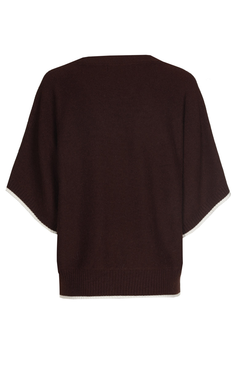 Pull liséré large à col v avec manche trois-quarts