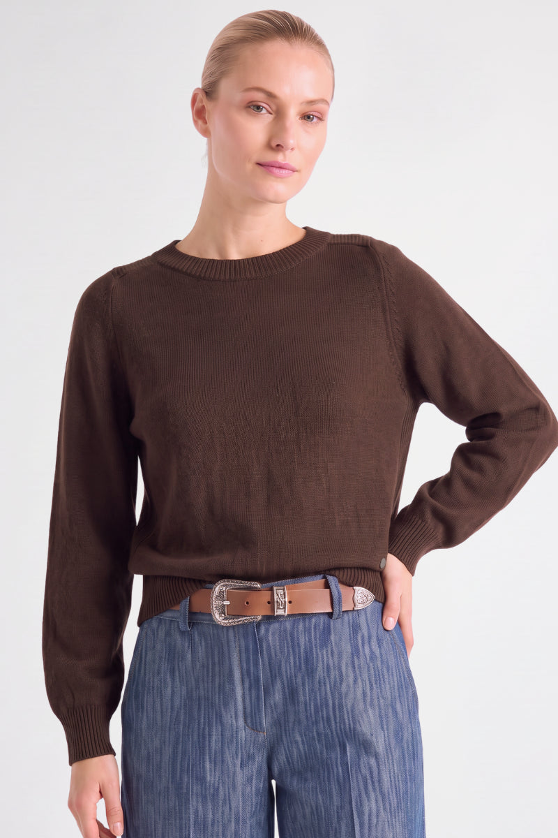 Pull boxy marron à col bateau