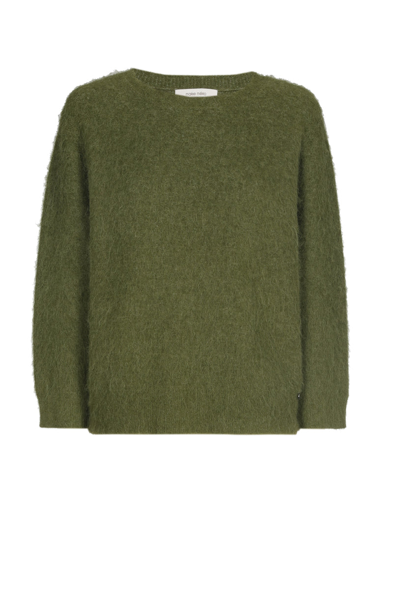 Kaki harige wijde alpaca trui