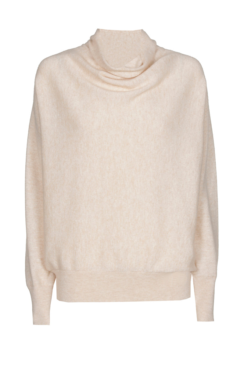 A lovely sand-coloured wool and cashmere jumper with a waterfall collar