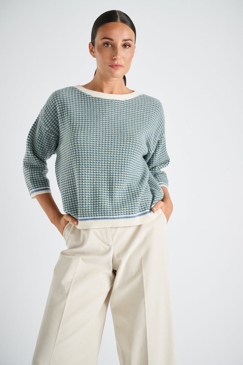 Pull boxy jacquard avec encolure bateau