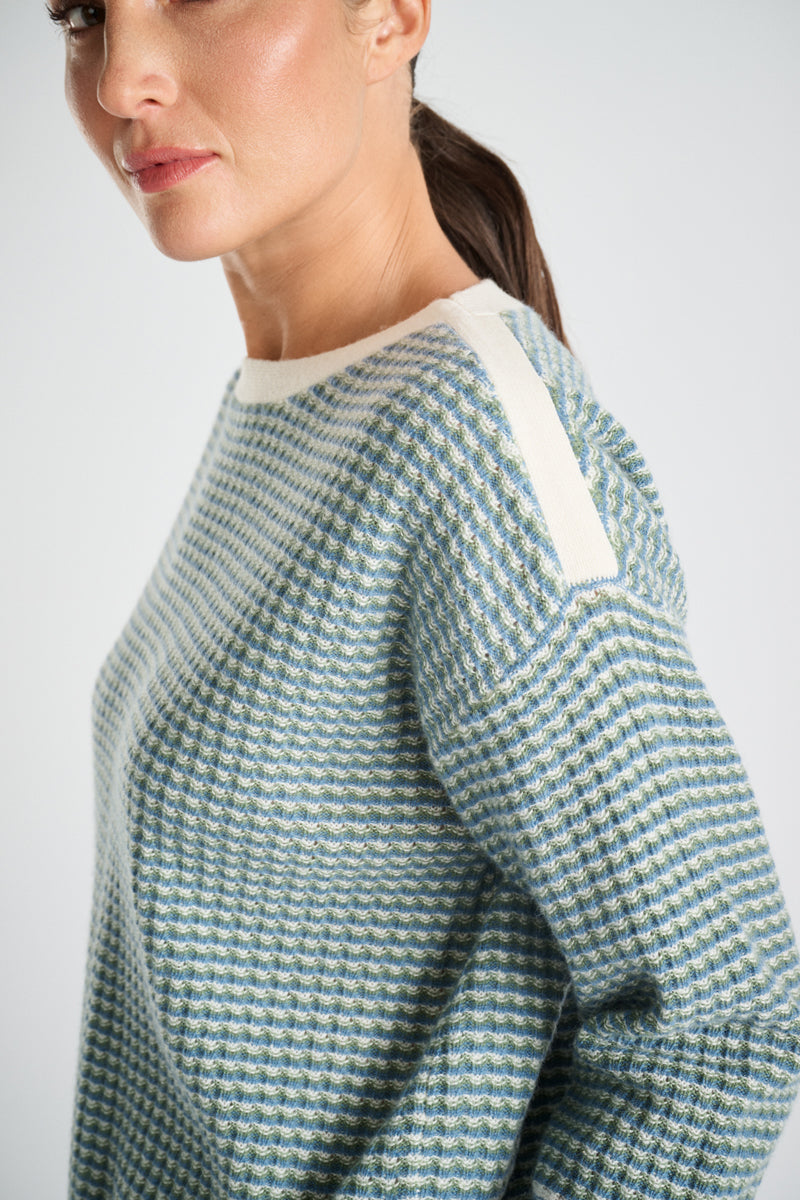 Boxy jacquard trui met boothals