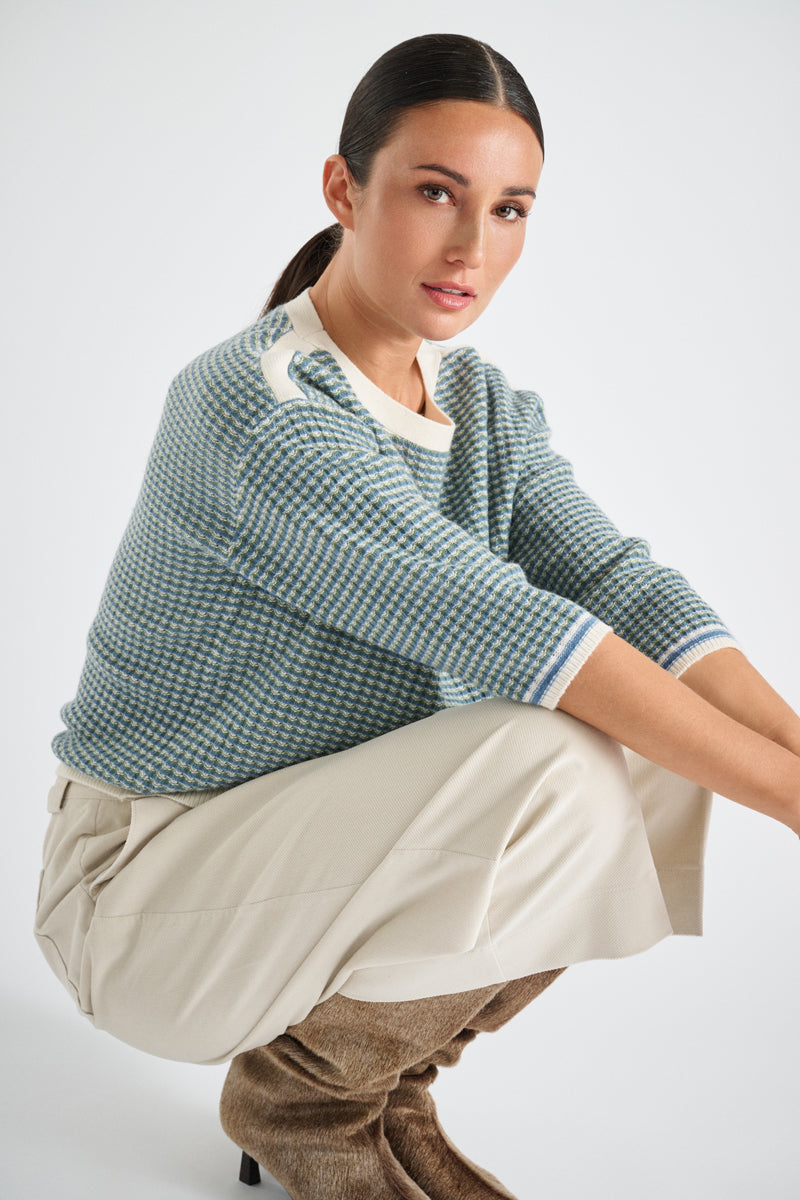 Pull boxy jacquard avec encolure bateau