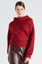 Wollige bordeaux alpaca trui met grote kraag