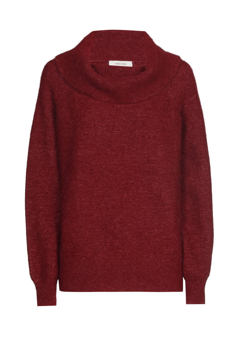 Wollige bordeaux alpaca trui met grote kraag