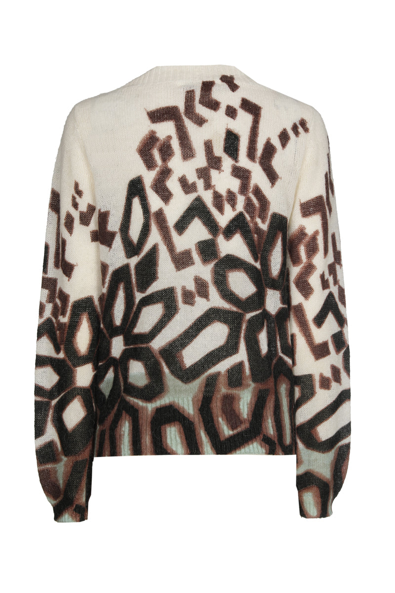 Pull graphique dégradé à col découpé