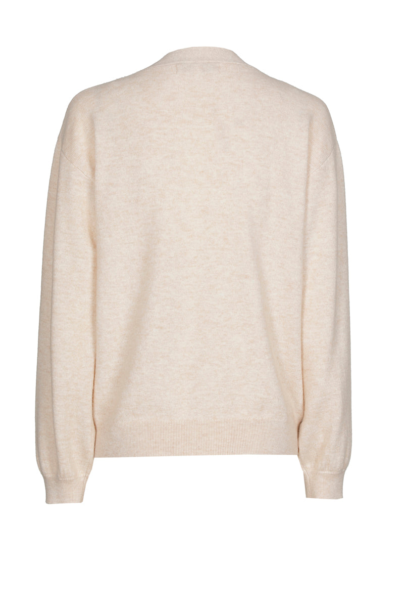 Fine ecru cashmere-wool sweater with bow collar
