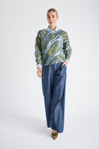 Wool-alpaca blue printed graphic sweater