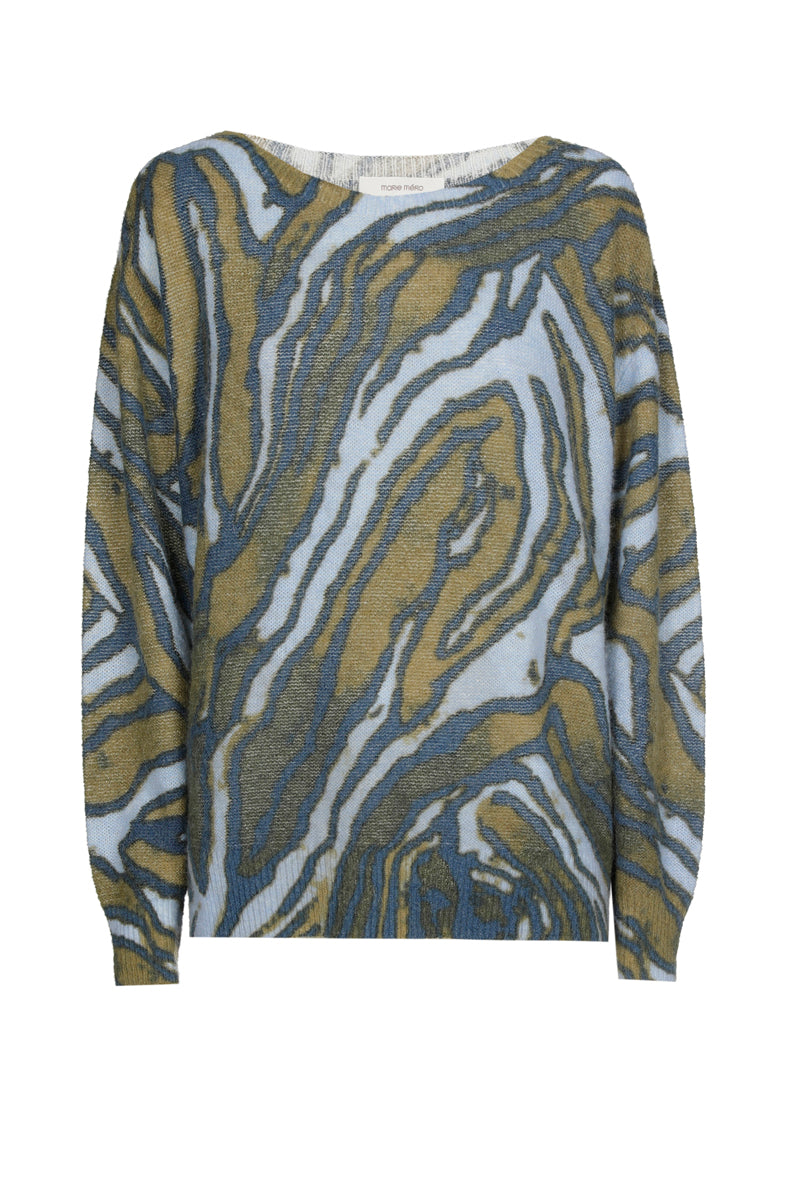 Wool-alpaca blue printed graphic sweater