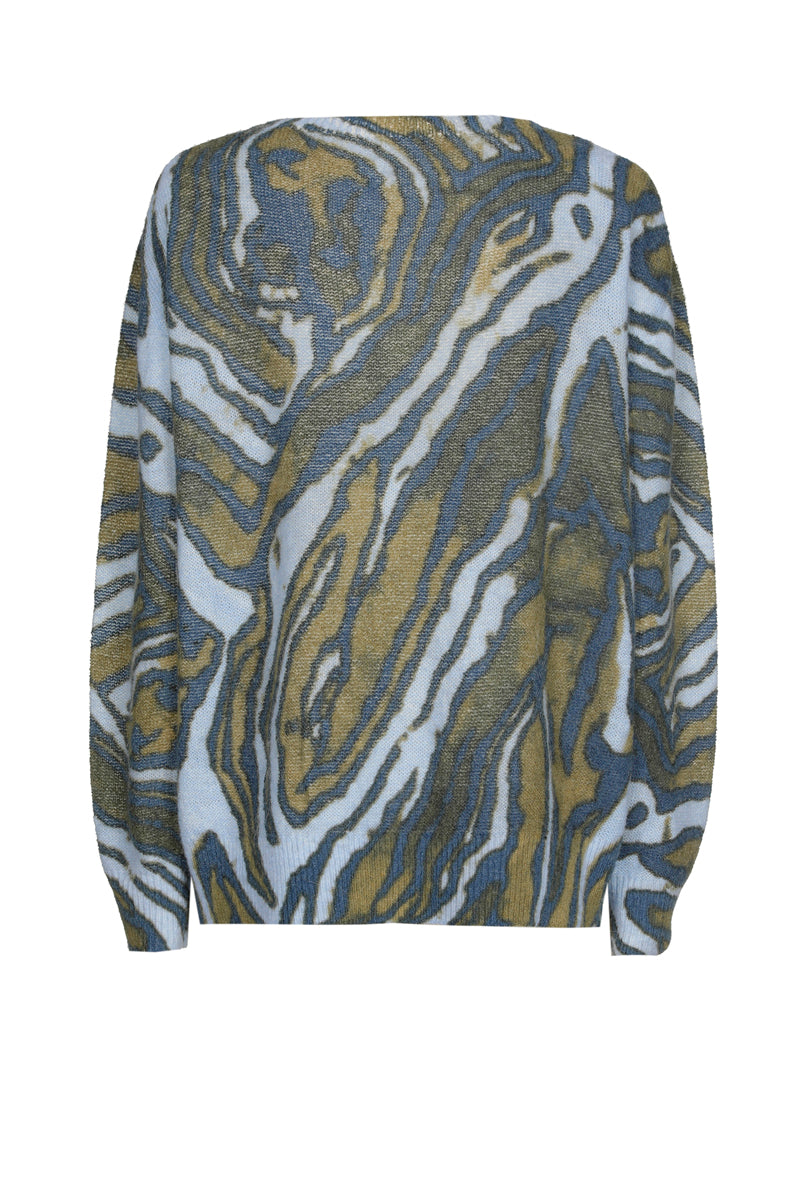 Wool-alpaca blue printed graphic sweater