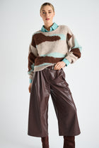 Wide beige turquoise graphic alpaca sweater