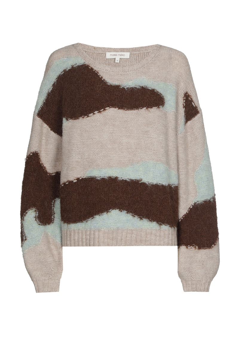 Wide beige turquoise graphic alpaca sweater