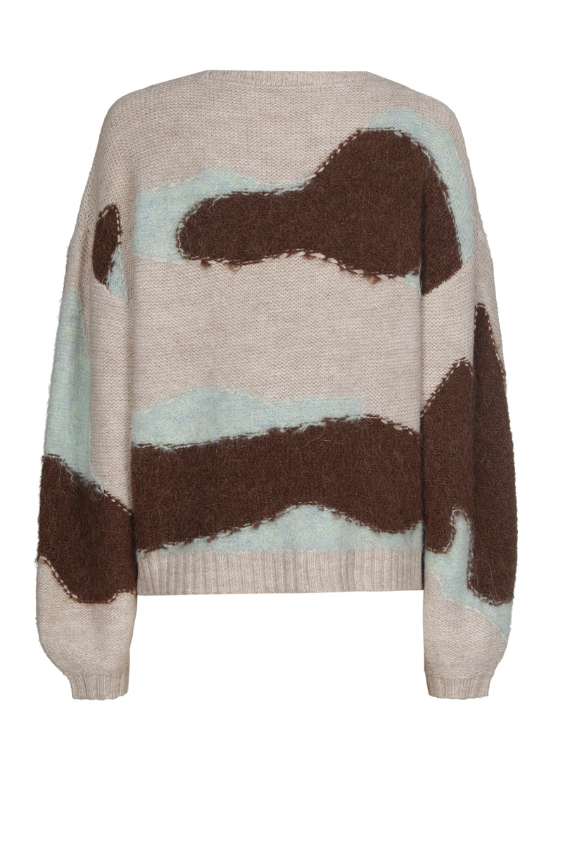 Wide beige turquoise graphic alpaca sweater