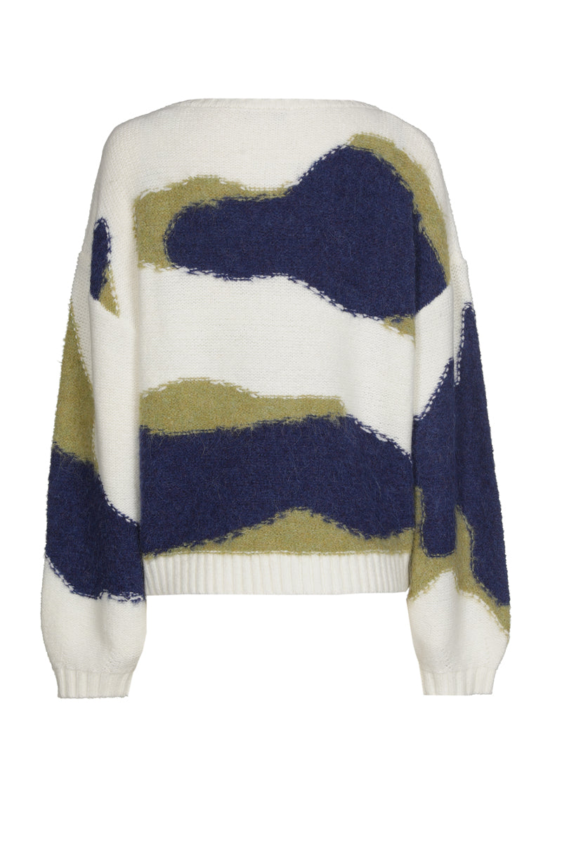 Wide cream graphic alpaca sweater