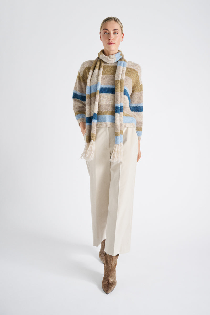 Striped wool bleuy round neck sweater 