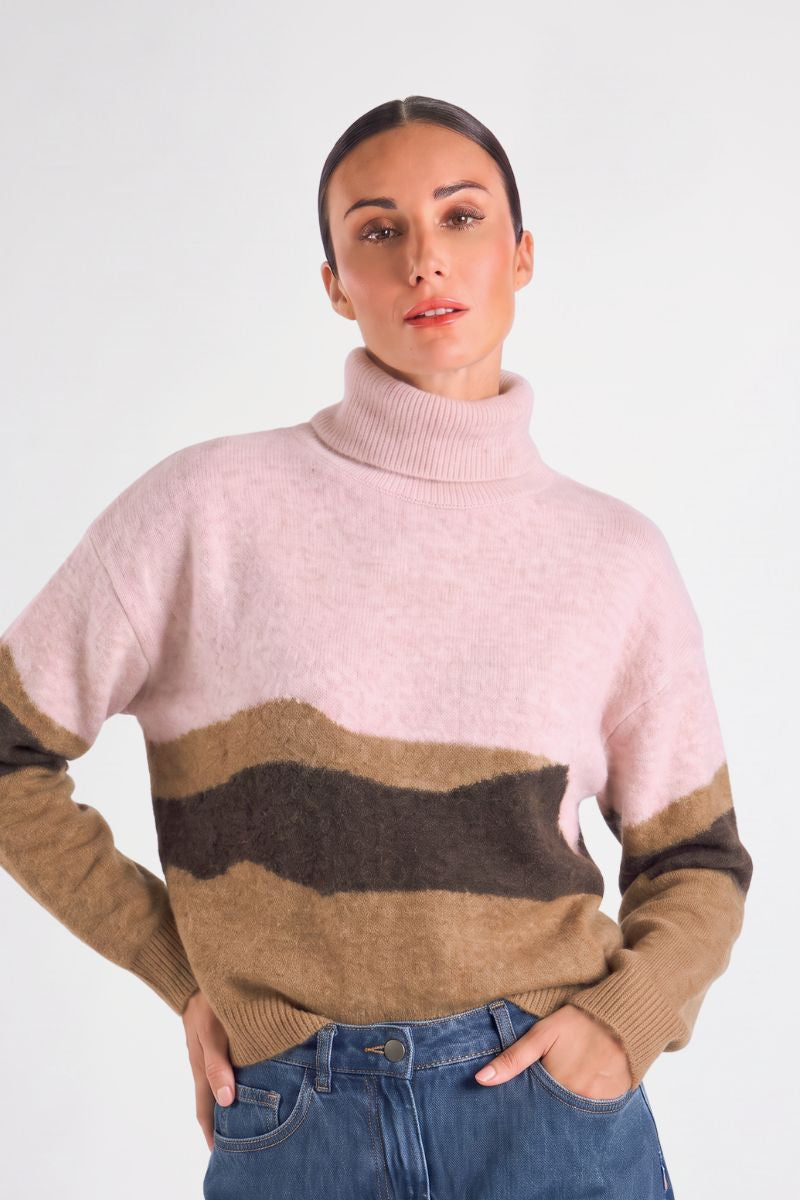 Lightpink rollneck with wavy print