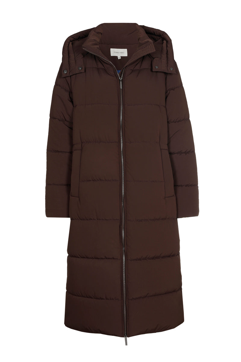 Long brown quilted hooded parka