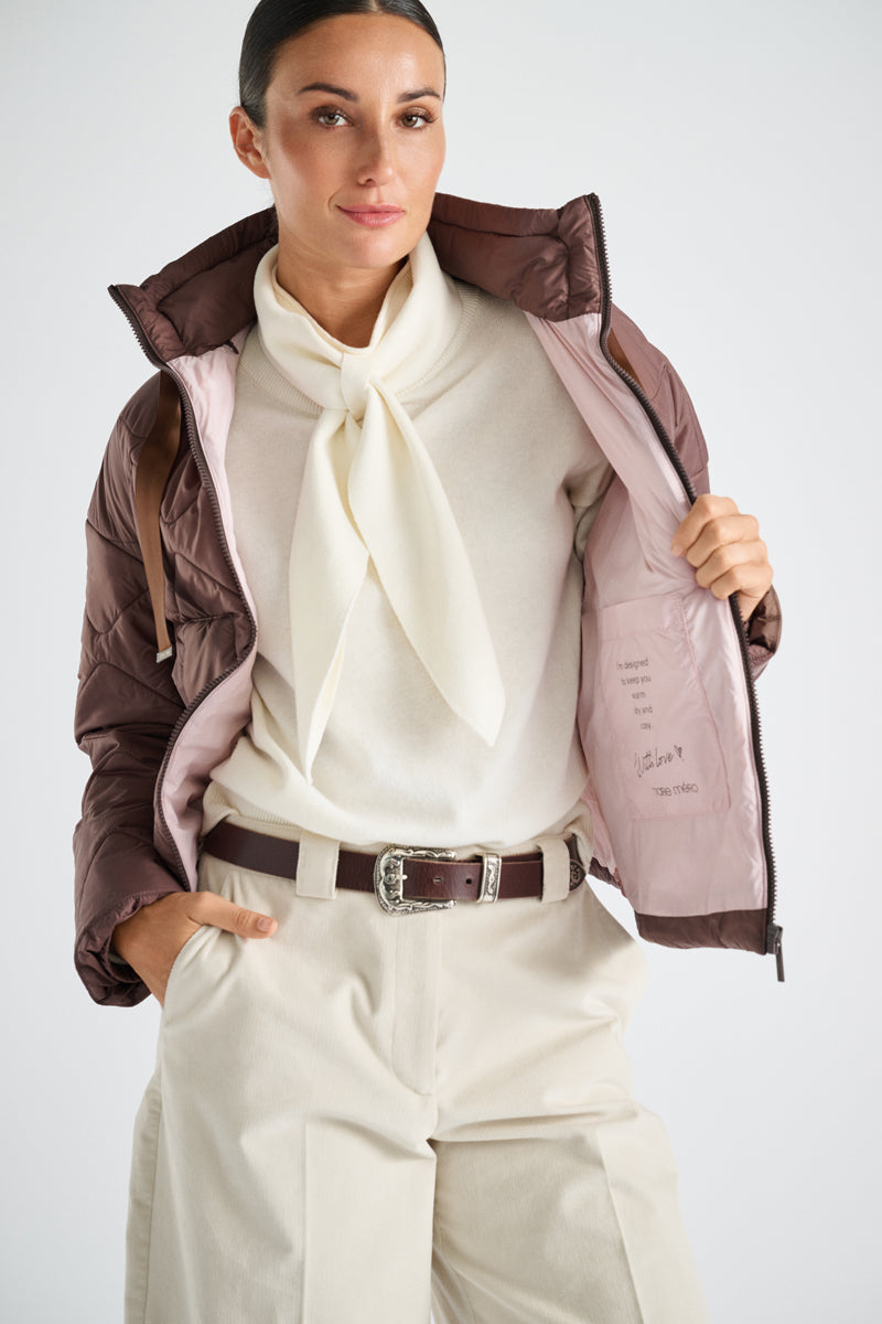 Parka courte marron matelassée et doublée