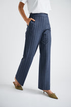 Rechte blauwe broek met krijtstreep