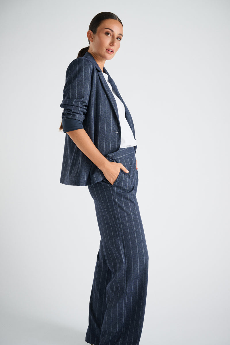 Rechte blauwe broek met krijtstreep