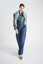 Pantalon long denim droit à poches