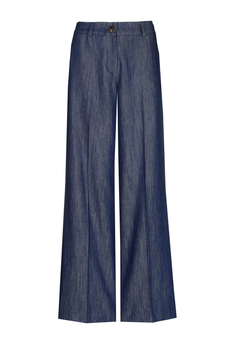 Pantalon long denim droit à poches