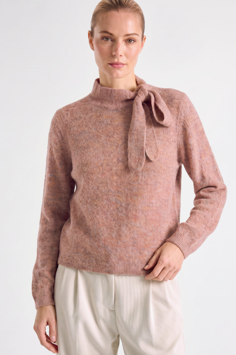 Pink speckled sweater with scarf collar
