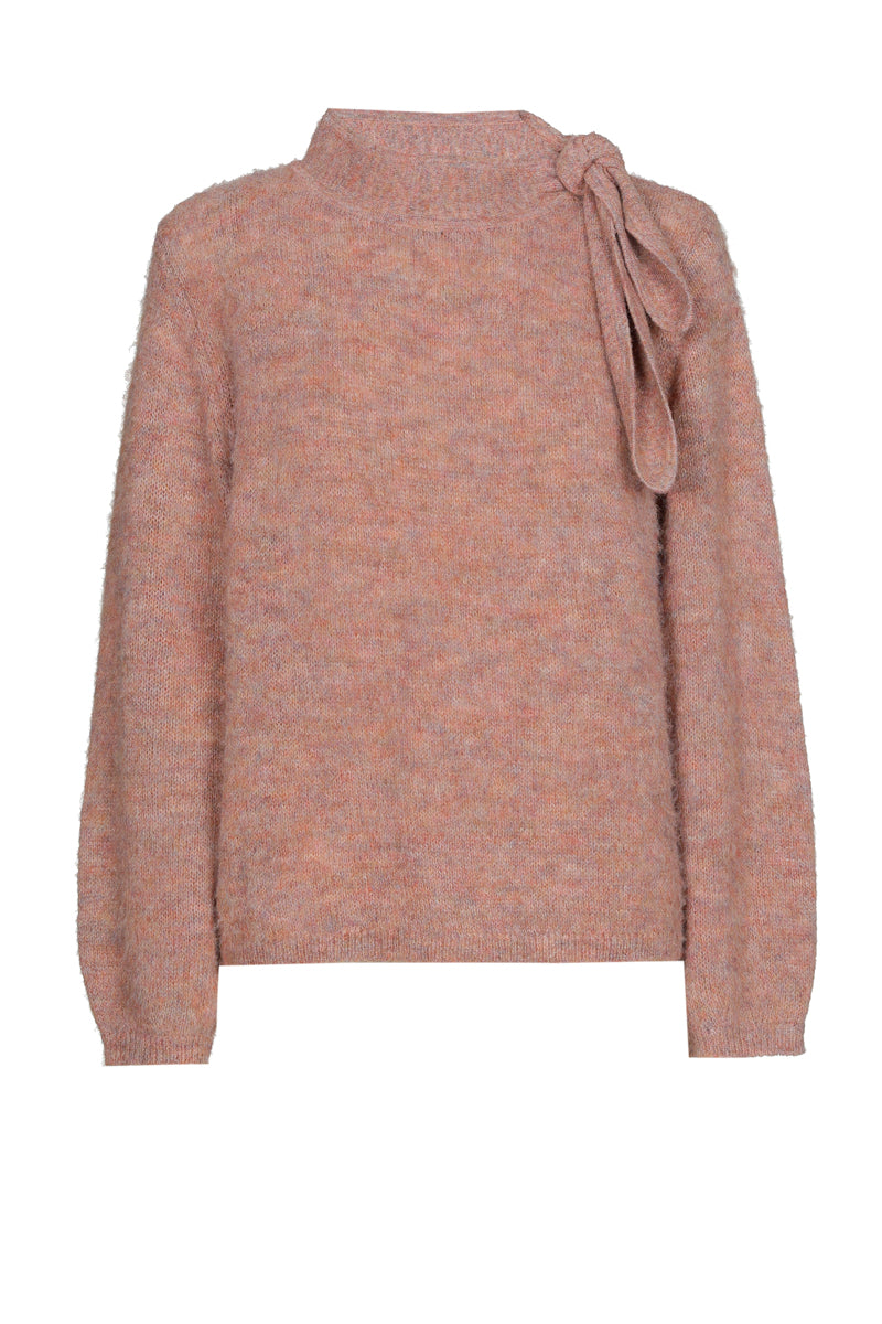 Pull à col écharpe en laine rose chiné