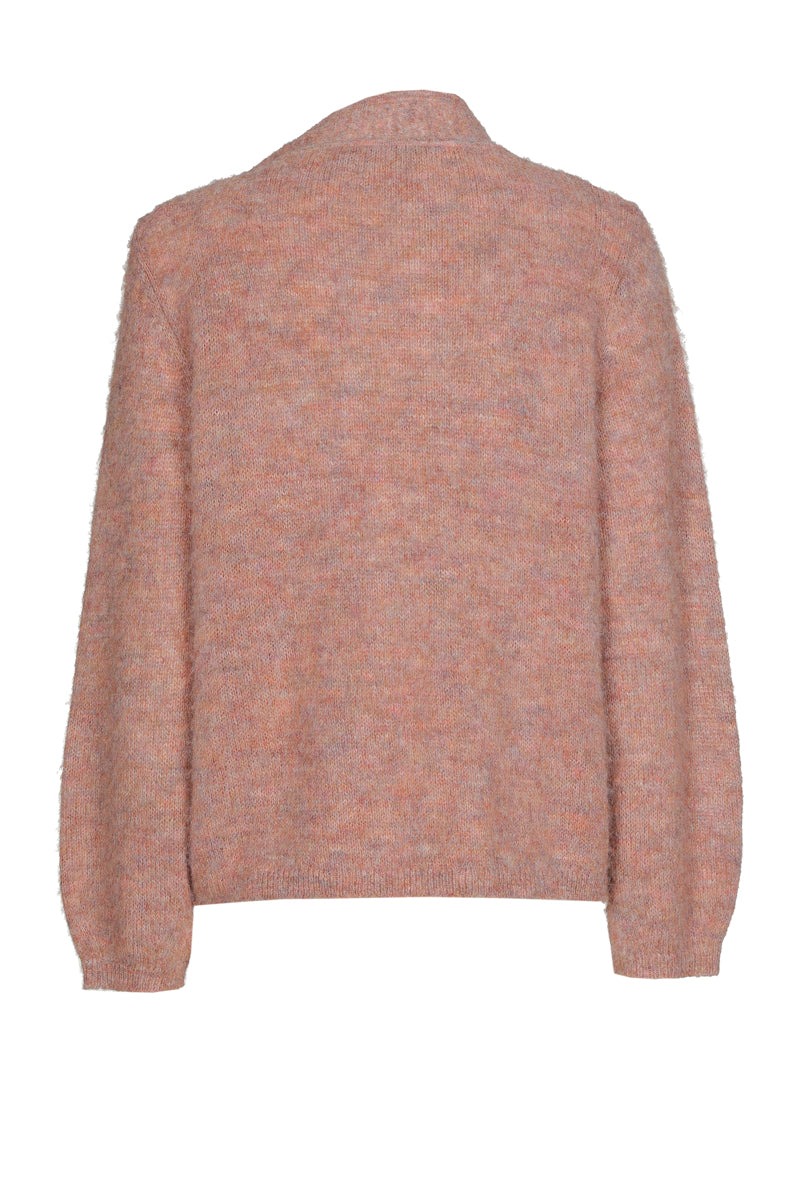 Pull à col écharpe en laine rose chiné