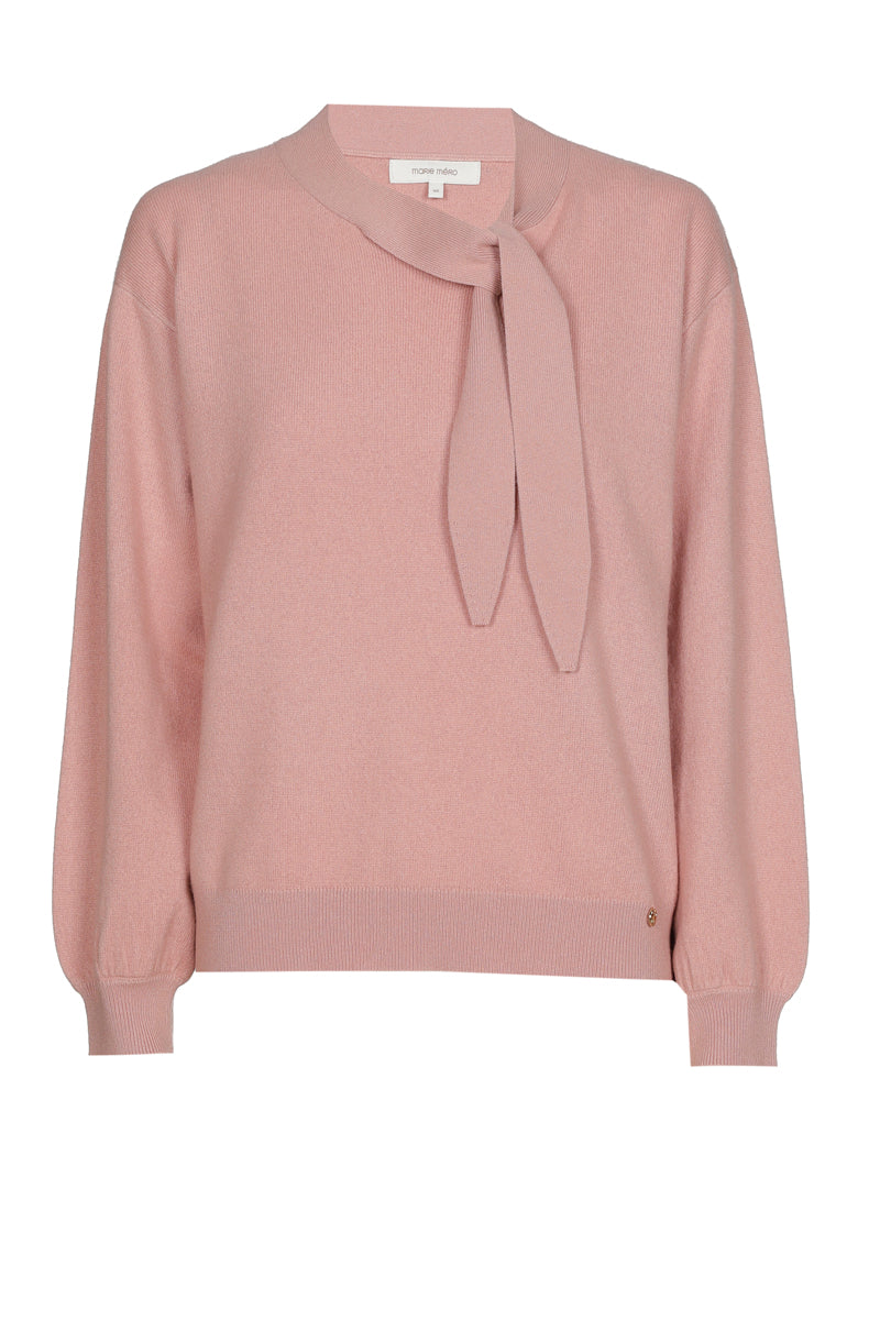 Pull fin rose en cachemire-laine avec col cravate