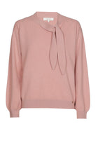 Pull fin rose en cachemire-laine avec col cravate