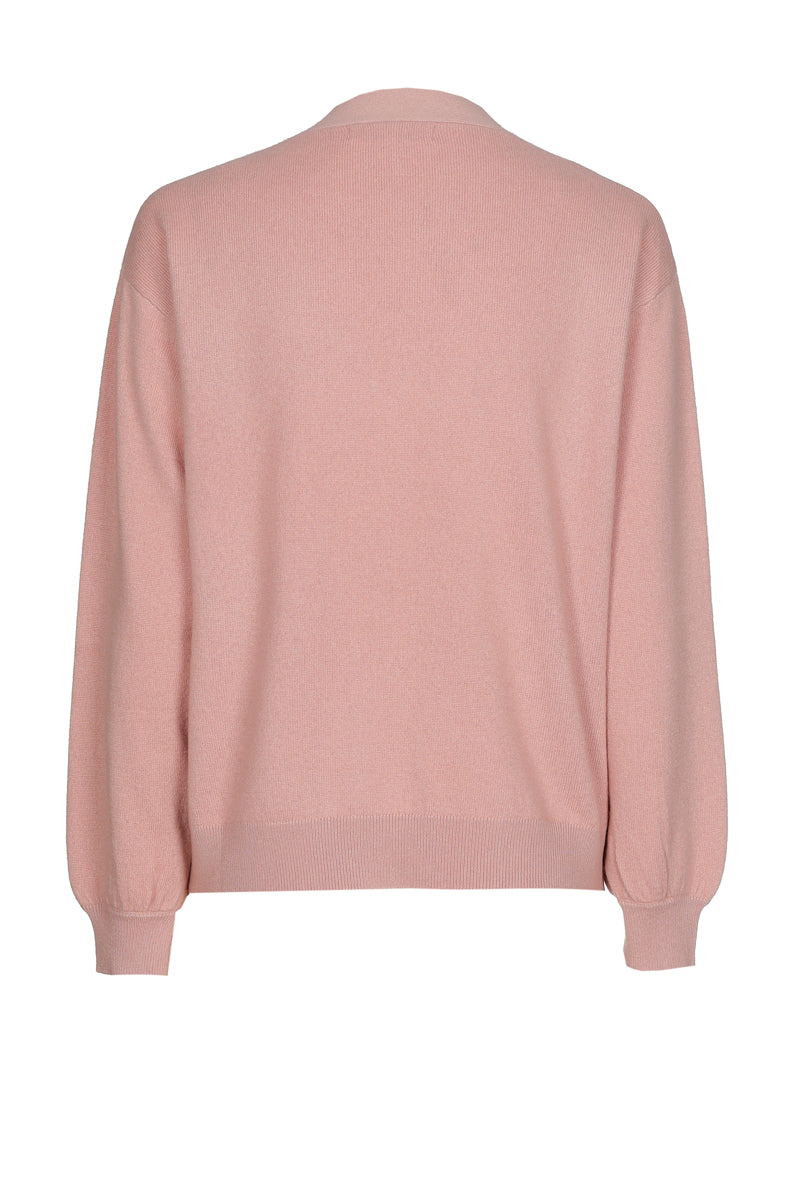 Pull fin rose en cachemire-laine avec col cravate