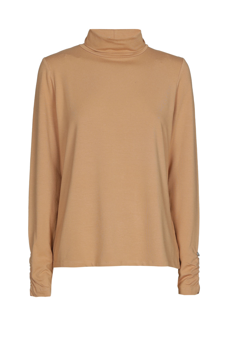 Sous-pull camel met gefronste mouw