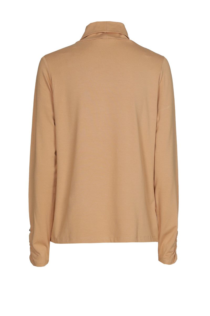 Sous-pull camel met gefronste mouw
